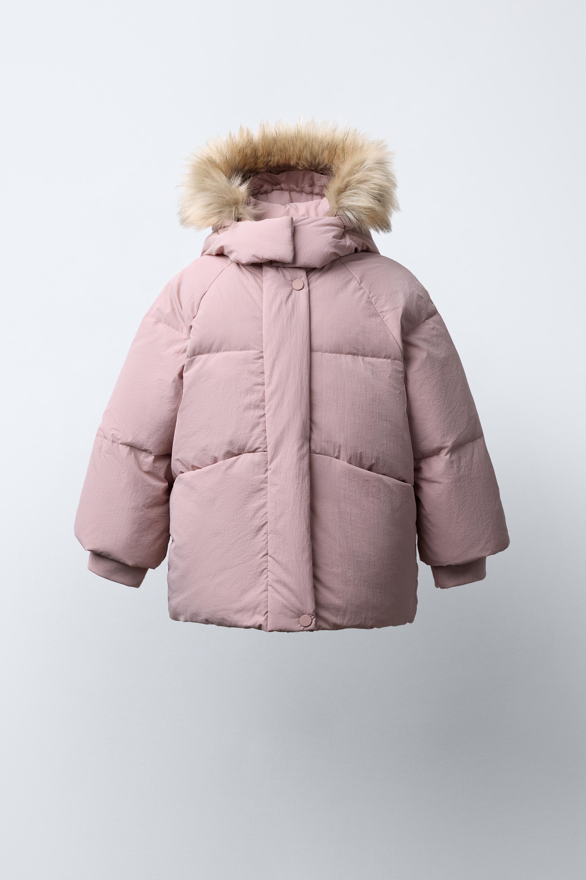WATER REPELLENT DOWN PUFFER COAT WITH REMOVABLE FAUX FUR HOODIE